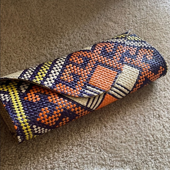 Orange and Purple Geometric Clutch with Tribal Design - Picture 1 of 5